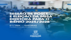 Sessão de Posse e eleição da nova Mesa Diretora da Câmara acontece nesta quarta-feira (01)