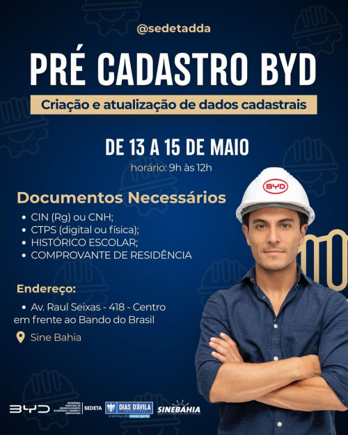 Prefeitura de Dias d’Ávila realiza pré-cadastro da BYD em parceria com o SineBahia