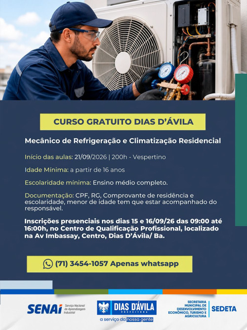 CURSOS GRATUITOS EM DIAS D’ÁVILA!